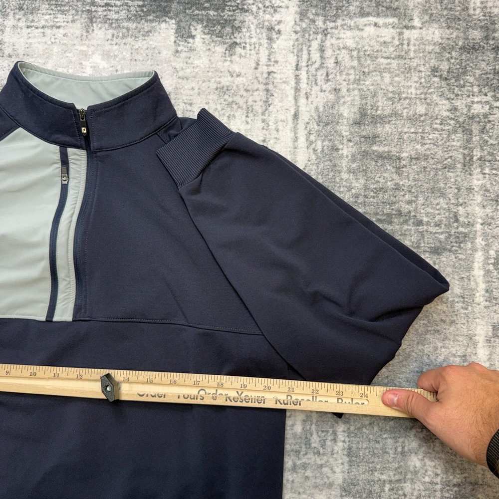 FootJoy Sweater Mens Medium 1/4 Zip Pullover Golf Navy Blue Pique Knit Fleece - Picture 8 of 10